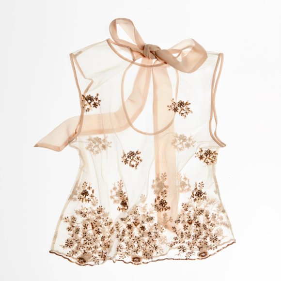 ZARA LIMITED EDITION LINGERIE COLLECTION SHEER EMBELLISED BORDUURSELS TOP BLOUSE - Picture 1 of 16